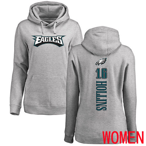 Women Philadelphia Eagles #16 Mack Hollins Ash Backer NFL Pullover Hoodie Sweatshirts